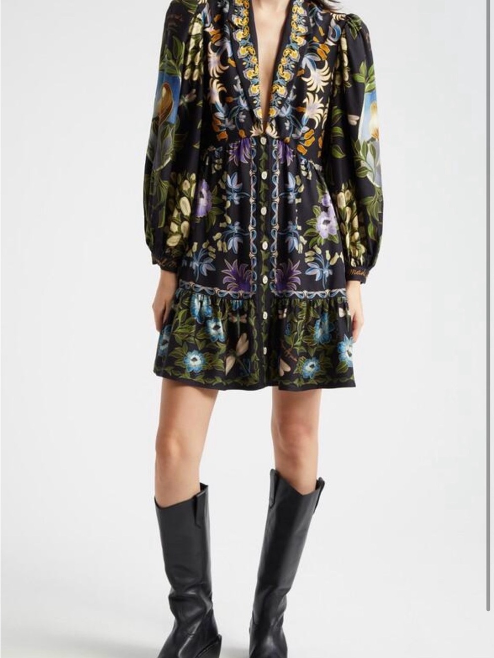 FARM Rio Black Floral Mini Dress with Green, Blue, Purple and Yellow Accents